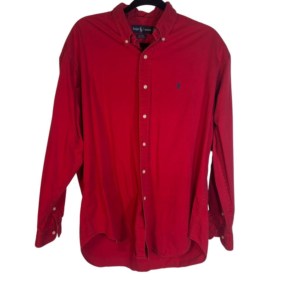 Ralph Lauren Blaire Mens L Red 100% Cotton Button Down Shirt Pony Logo